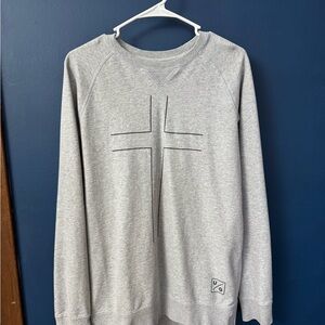 Gray Crewneck Sweater with Cross Design
